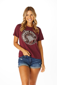 Stewart Simmons Sequin Miss State Cowbell Short Sleeve Tee