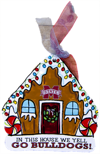 Glory Haus "In this house we yell Go Bulldogs!" Gingerbread House Ornament
