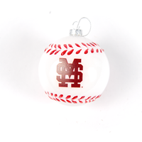 Glass M Over S Baseball Ornament