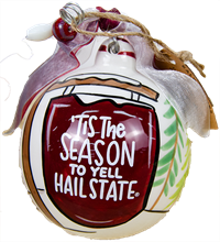 Glory Haus "Tis the season to yell Hail State" Glass Ornament