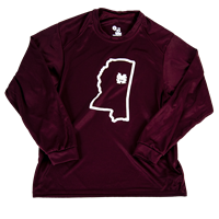 Badger State of MS with M Over S over Starkville Long Sleeve Tee
