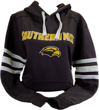 Colosseum Women's Layered Text Southern Miss Golden Eagle Head Striped Sleeve Hooded Pullover Sweatshirt