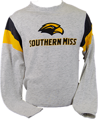Colosseum Southern Miss Golden Eagle Head Striped Sleeve Long Sleeve Tee